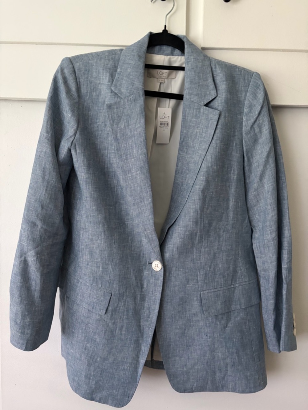 LOFT Light Blue Single-Button Linen-Blend Blazer
